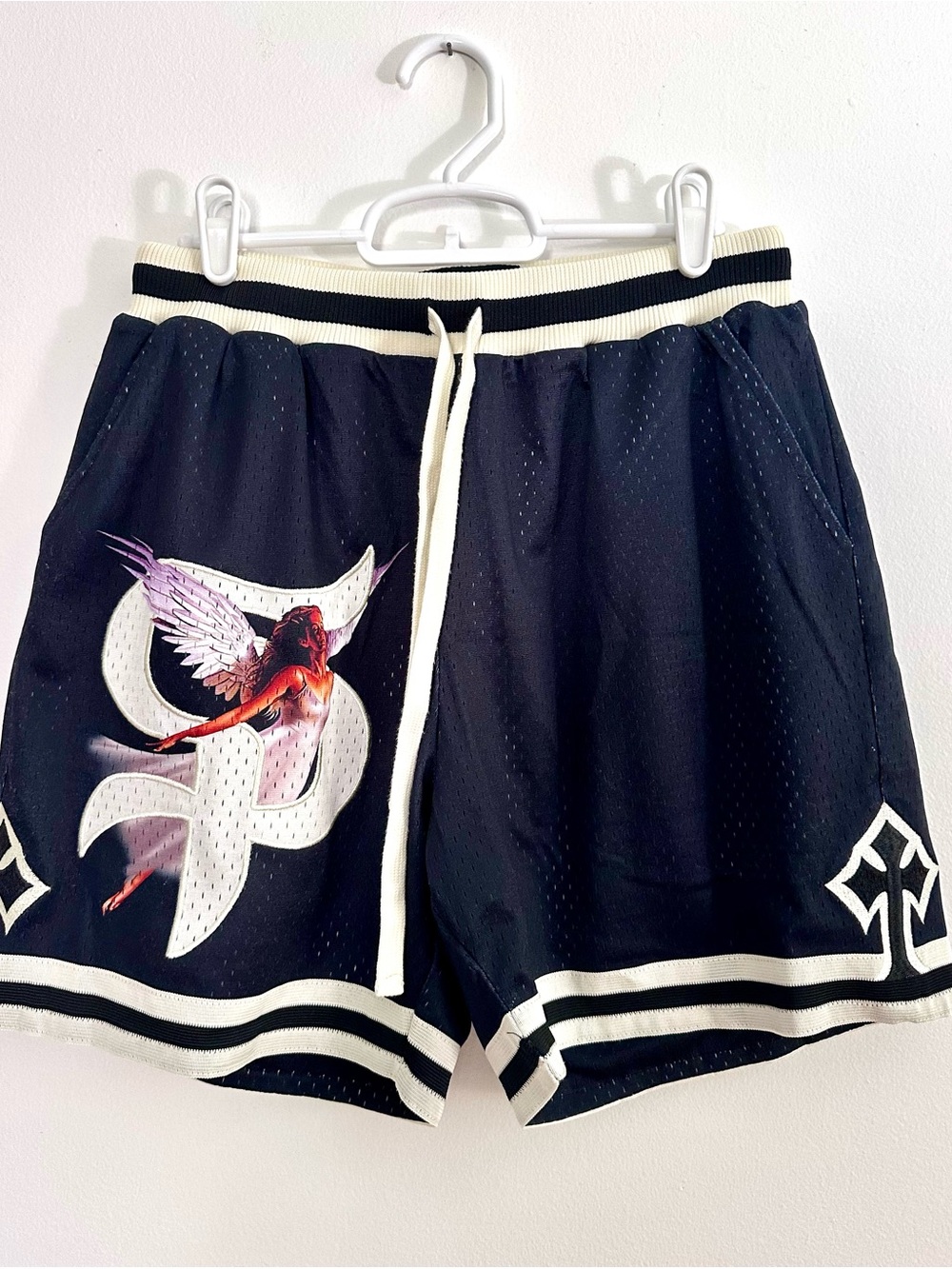 Saint Potential Mesh Basketball Shorts Black Angel SP Logo Mesh Drawstring